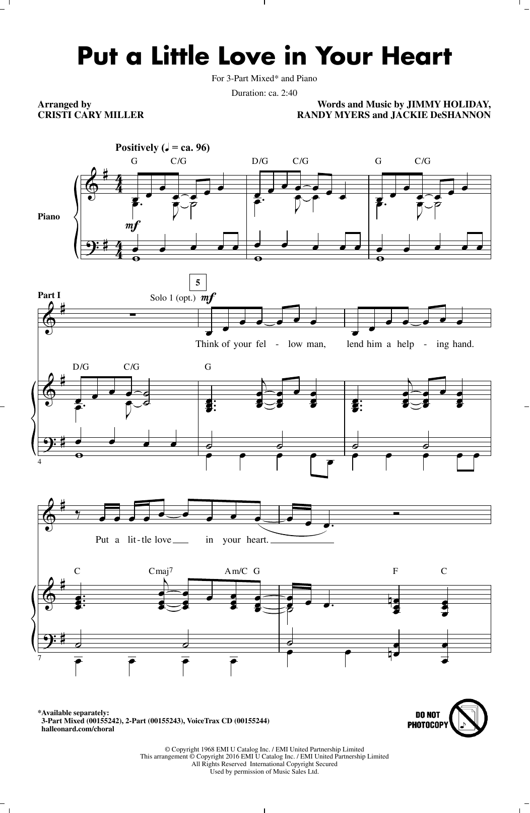 Cristi Cary Miller Put A Little Love In Your Heart Sheet Music Notes & Chords for 3-Part Mixed - Download or Print PDF