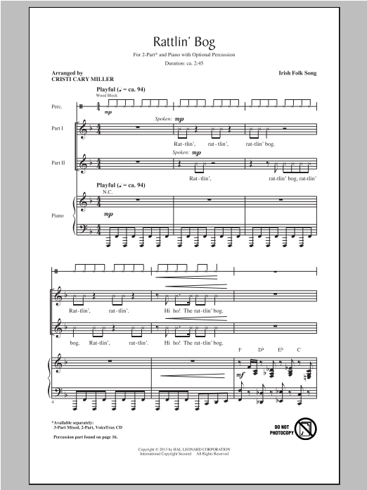 Traditional Rattlin' Bog (arr. Cristi Cary Miller) Sheet Music Notes & Chords for 2-Part Choir - Download or Print PDF