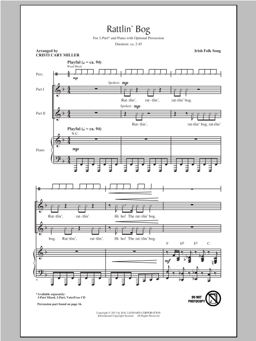 Traditional Rattlin' Bog (arr. Cristi Cary Miller) Sheet Music Notes & Chords for 3-Part Mixed - Download or Print PDF