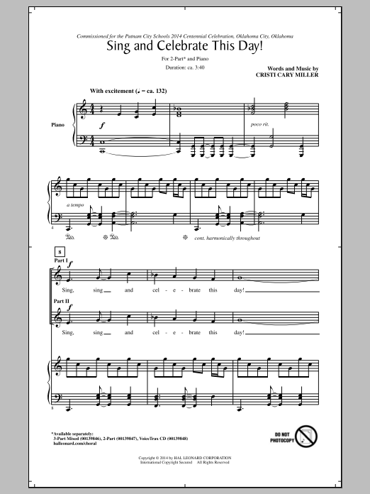 Cristi Cary Miller Sing And Celebrate This Day! Sheet Music Notes & Chords for 3-Part Mixed - Download or Print PDF