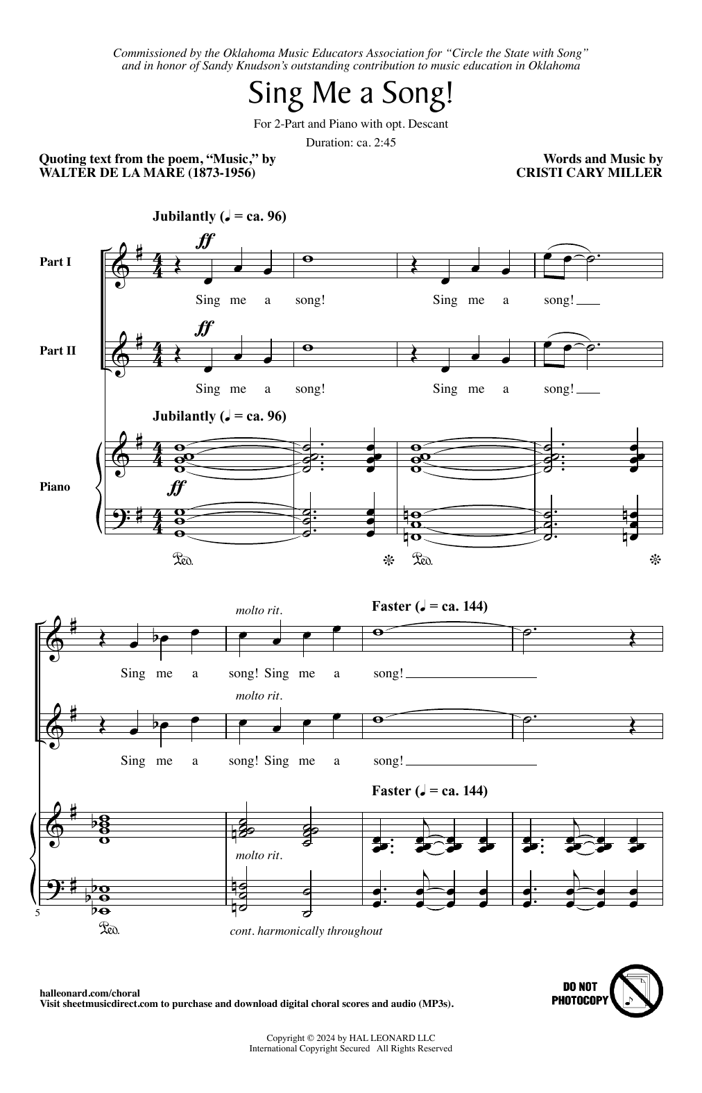 Cristi Cary Miller Sing Me A Song! Sheet Music Notes & Chords for 2-Part Choir - Download or Print PDF