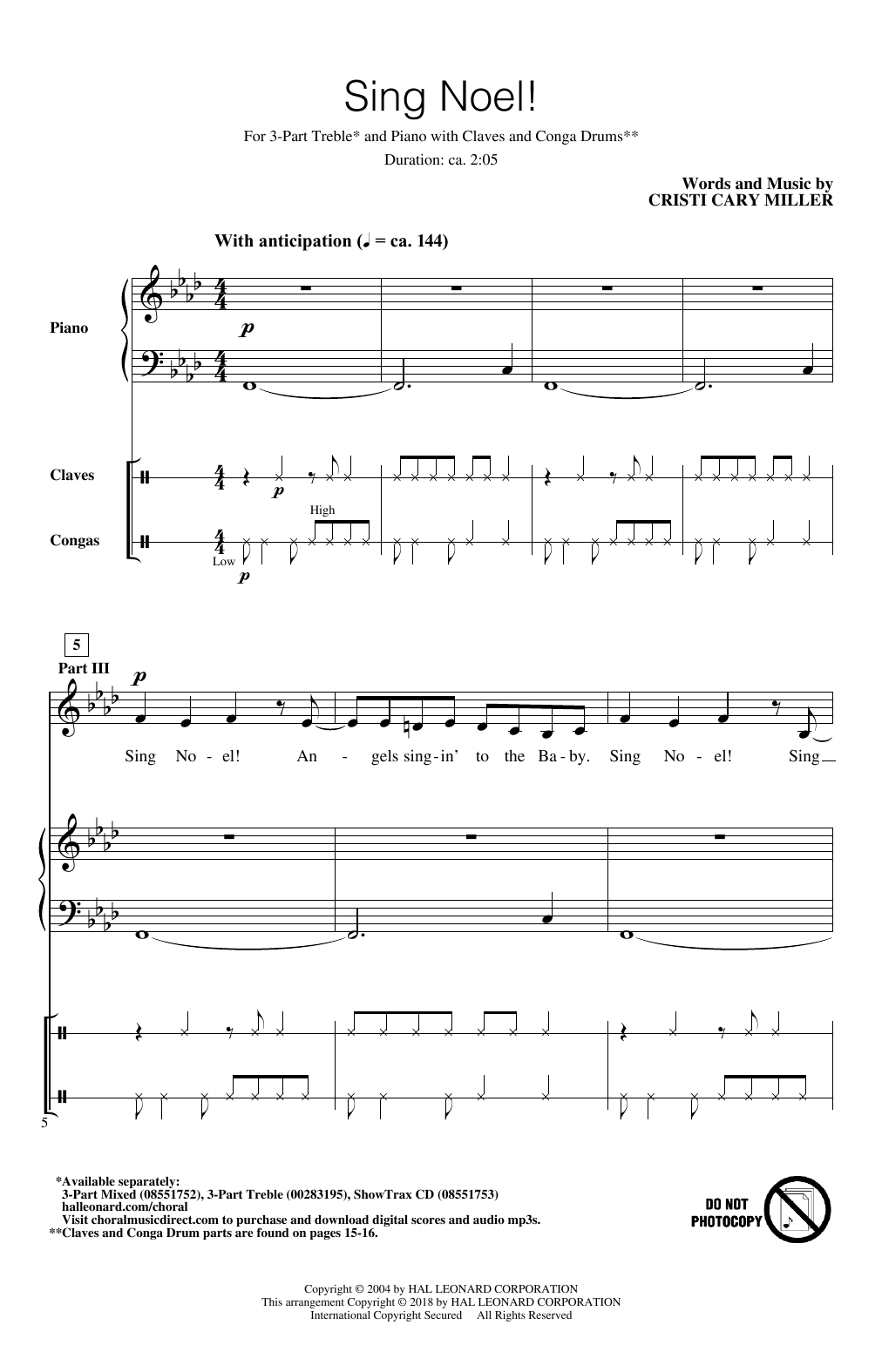 Cristi Cary Miller Sing Noel! Sheet Music Notes & Chords for 3-Part Treble - Download or Print PDF
