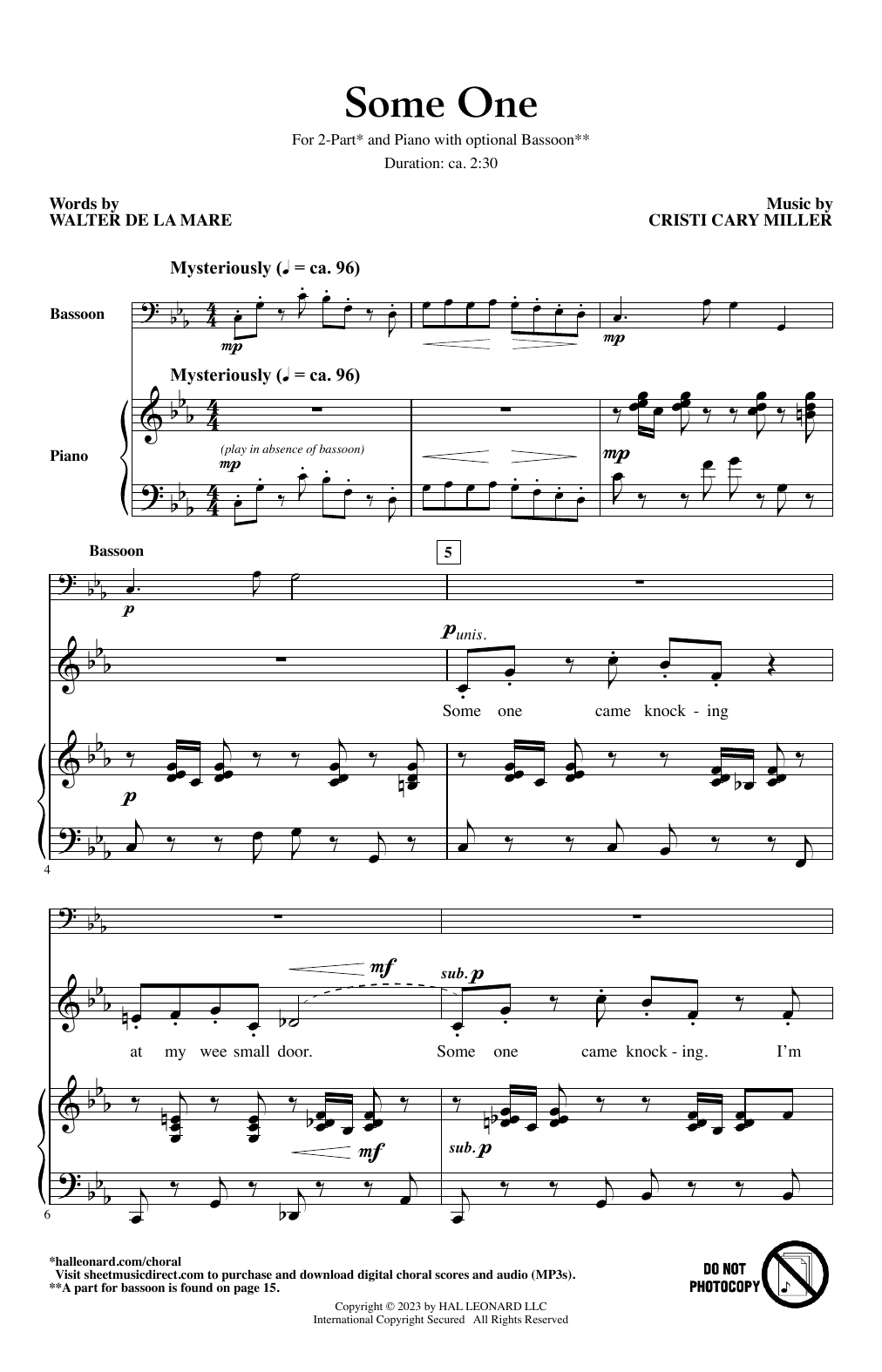 Cristi Cary Miller Some One Sheet Music Notes & Chords for 2-Part Choir - Download or Print PDF