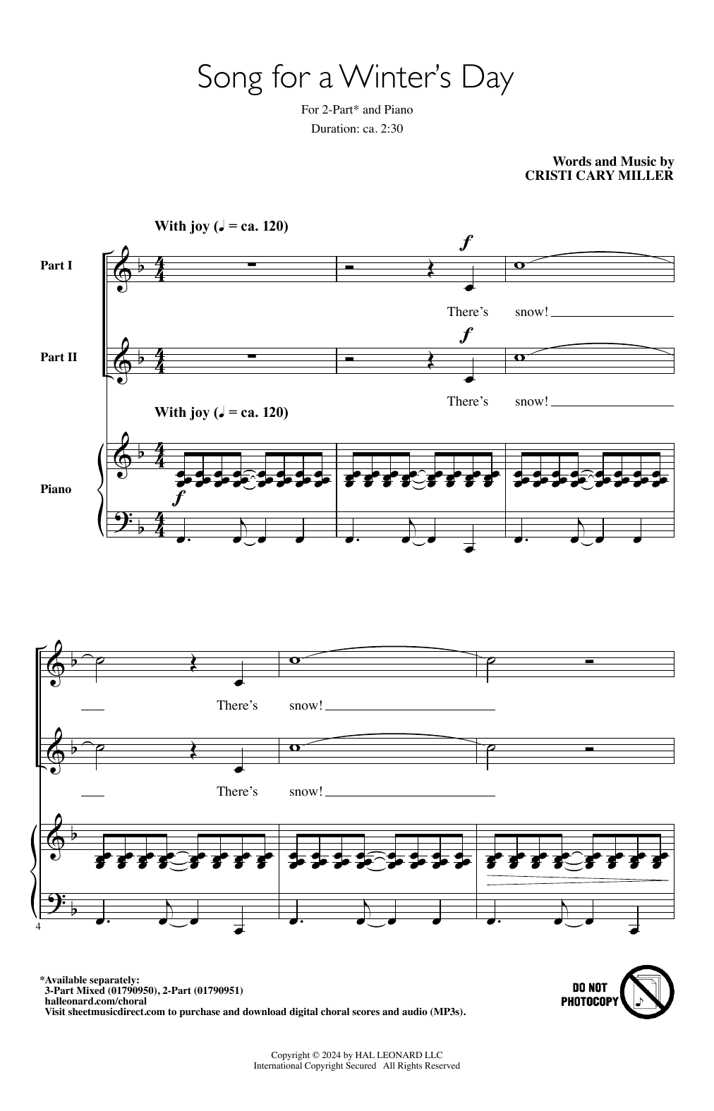 Cristi Cary Miller Song For A Winter's Day Sheet Music Notes & Chords for 2-Part Choir - Download or Print PDF