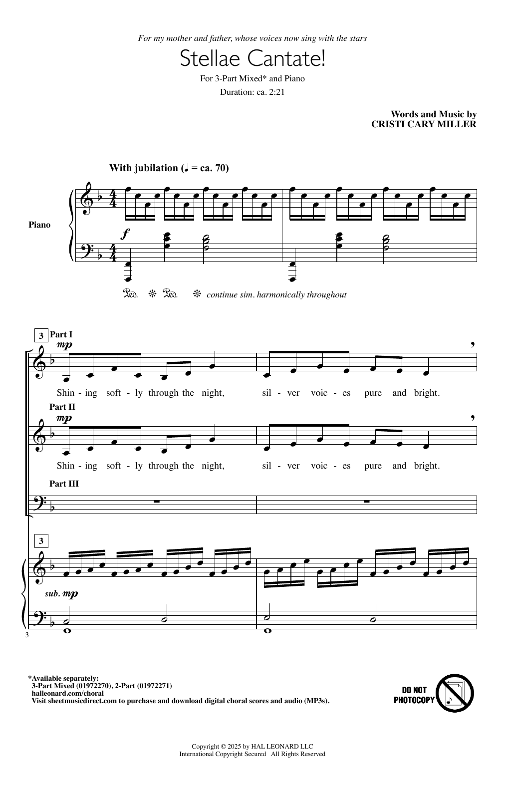 Cristi Cary Miller Stellae Cantate! Sheet Music Notes & Chords for 3-Part Mixed Choir - Download or Print PDF