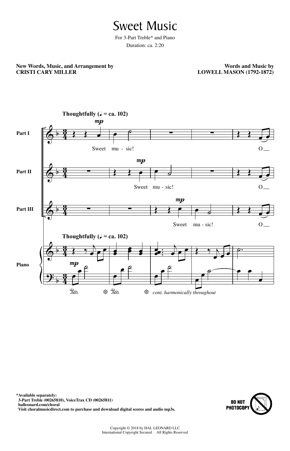 Cristi Cary Miller Sweet Music Sheet Music Notes & Chords for 3-Part Treble - Download or Print PDF