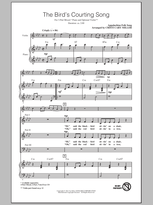 Cristi Cary Miller The Bird's Courting Song Sheet Music Notes & Chords for 3-Part Mixed - Download or Print PDF