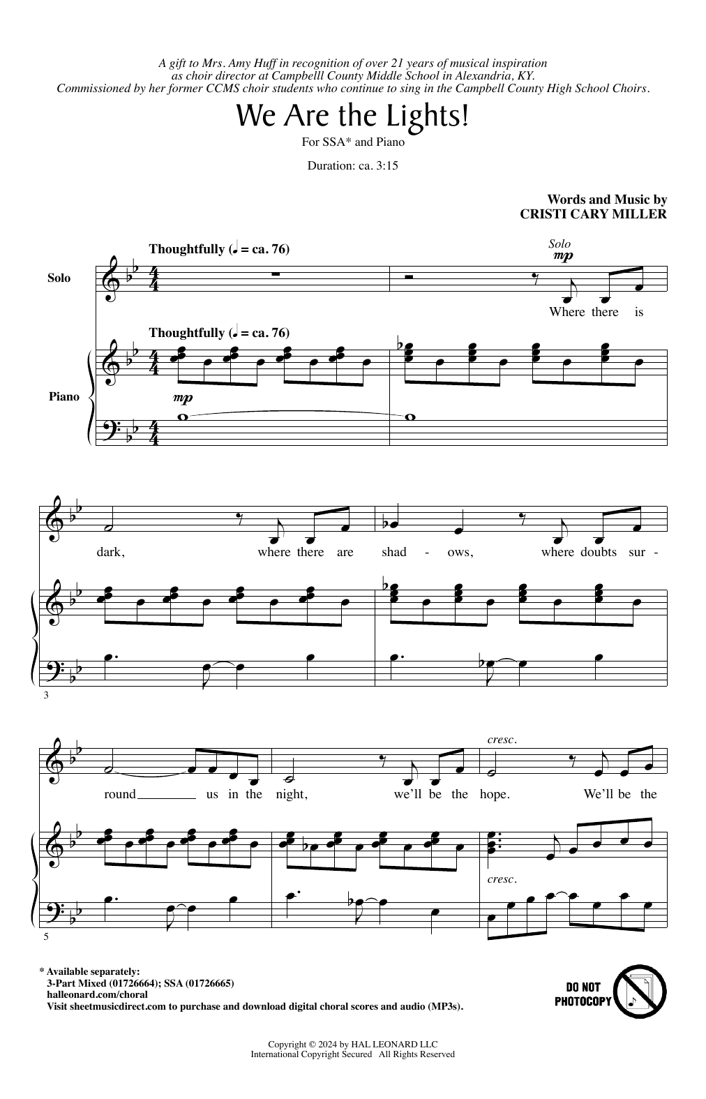 Cristi Cary Miller We Are The Lights! Sheet Music Notes & Chords for SSA Choir - Download or Print PDF