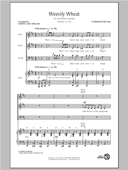 Cristi Cary Miller Weevily Wheat Sheet Music Notes & Chords for 3-Part Mixed - Download or Print PDF