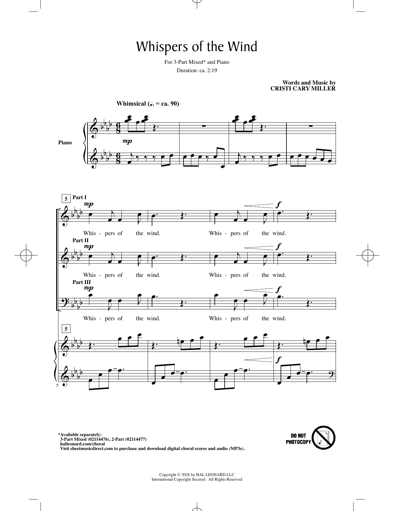 Cristi Cary Miller Whispers Of The Wind Sheet Music Notes & Chords for 3-Part Mixed Choir - Download or Print PDF