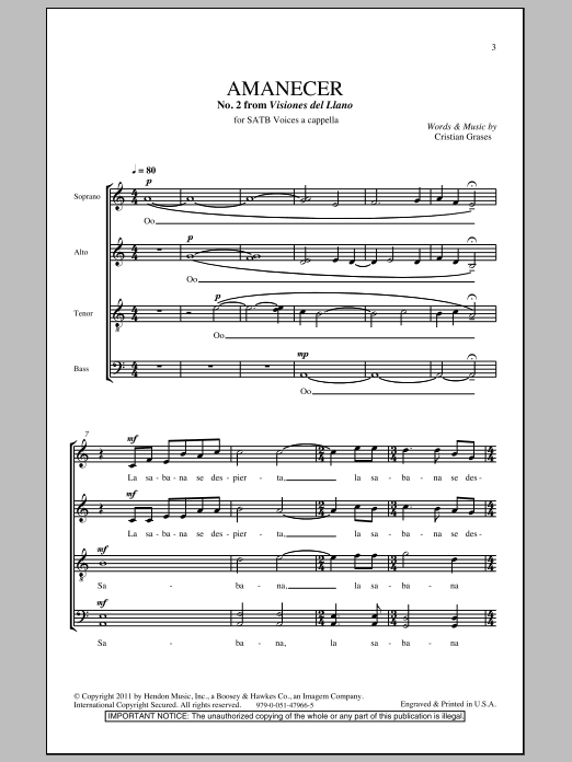 Cristian Grases Amanecer (No. 2 From Visiones Dellano) Sheet Music Notes & Chords for SATB - Download or Print PDF
