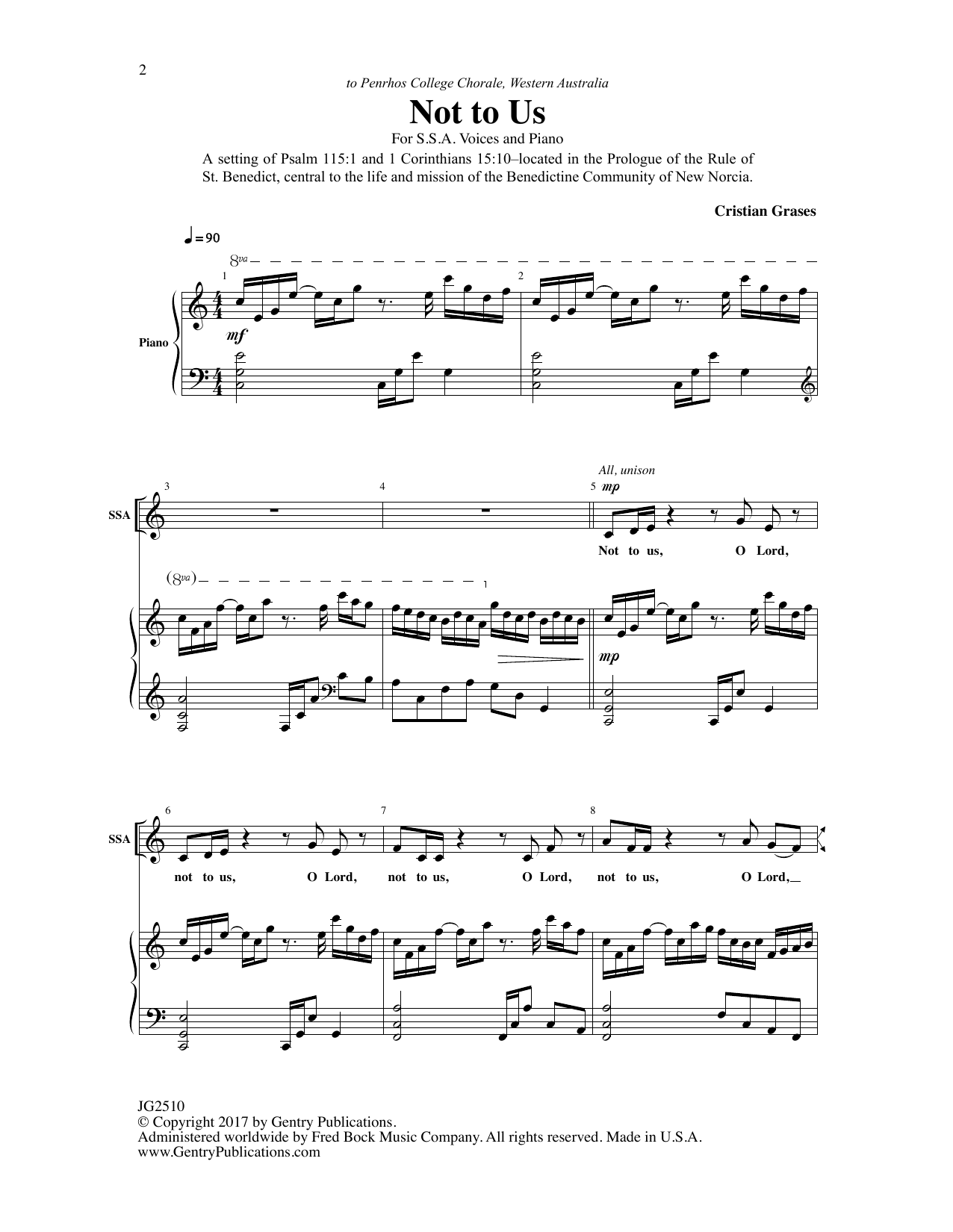 Cristian Grases Not to Us Sheet Music Notes & Chords for Choral - Download or Print PDF