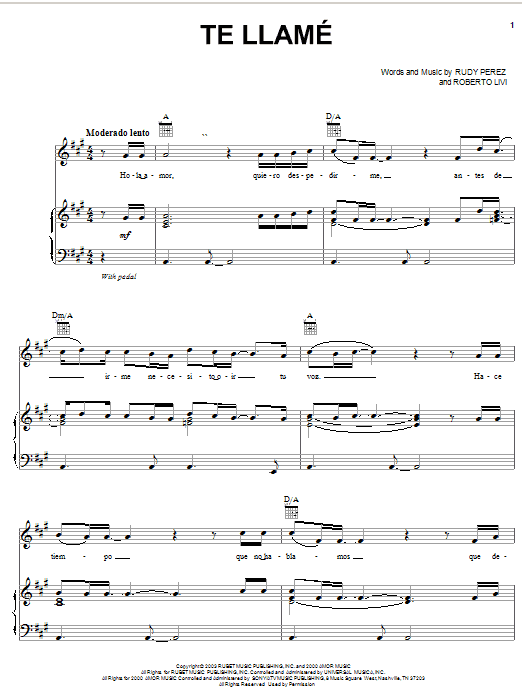 Cristian Te Llamé Sheet Music Notes & Chords for Piano, Vocal & Guitar (Right-Hand Melody) - Download or Print PDF