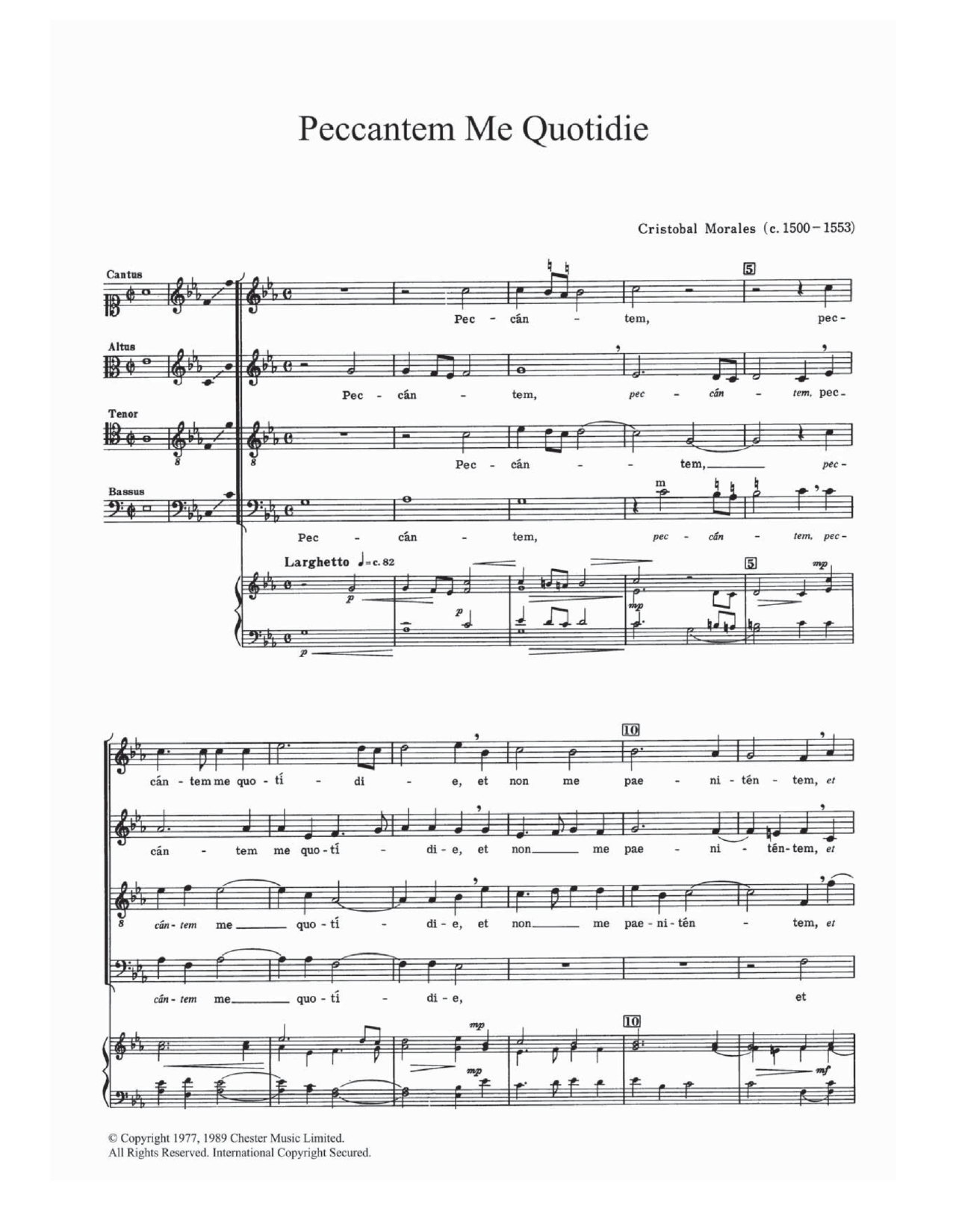 Cristobal de Morales Peccantem Me Quotidie Sheet Music Notes & Chords for SATB - Download or Print PDF