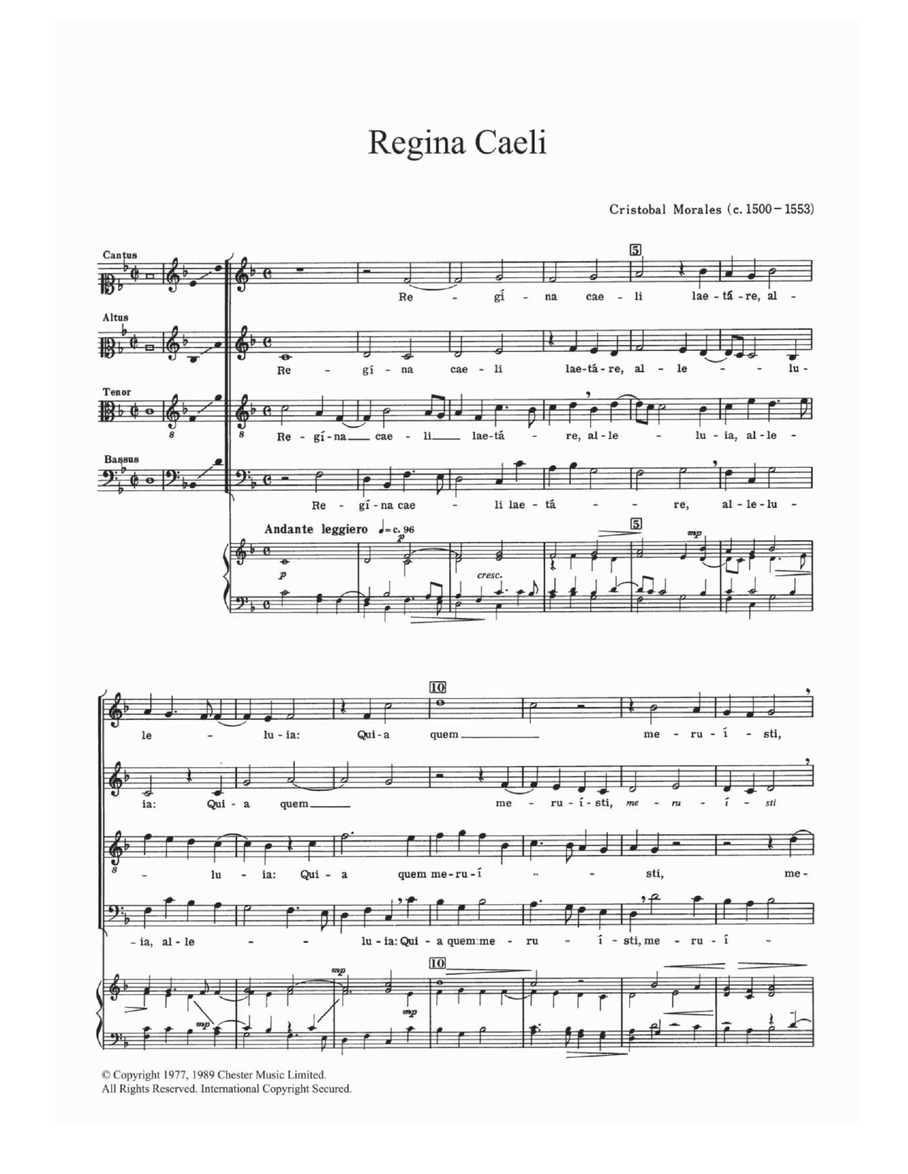 Cristobal de Morales Regina Caeli Sheet Music Notes & Chords for SATB - Download or Print PDF
