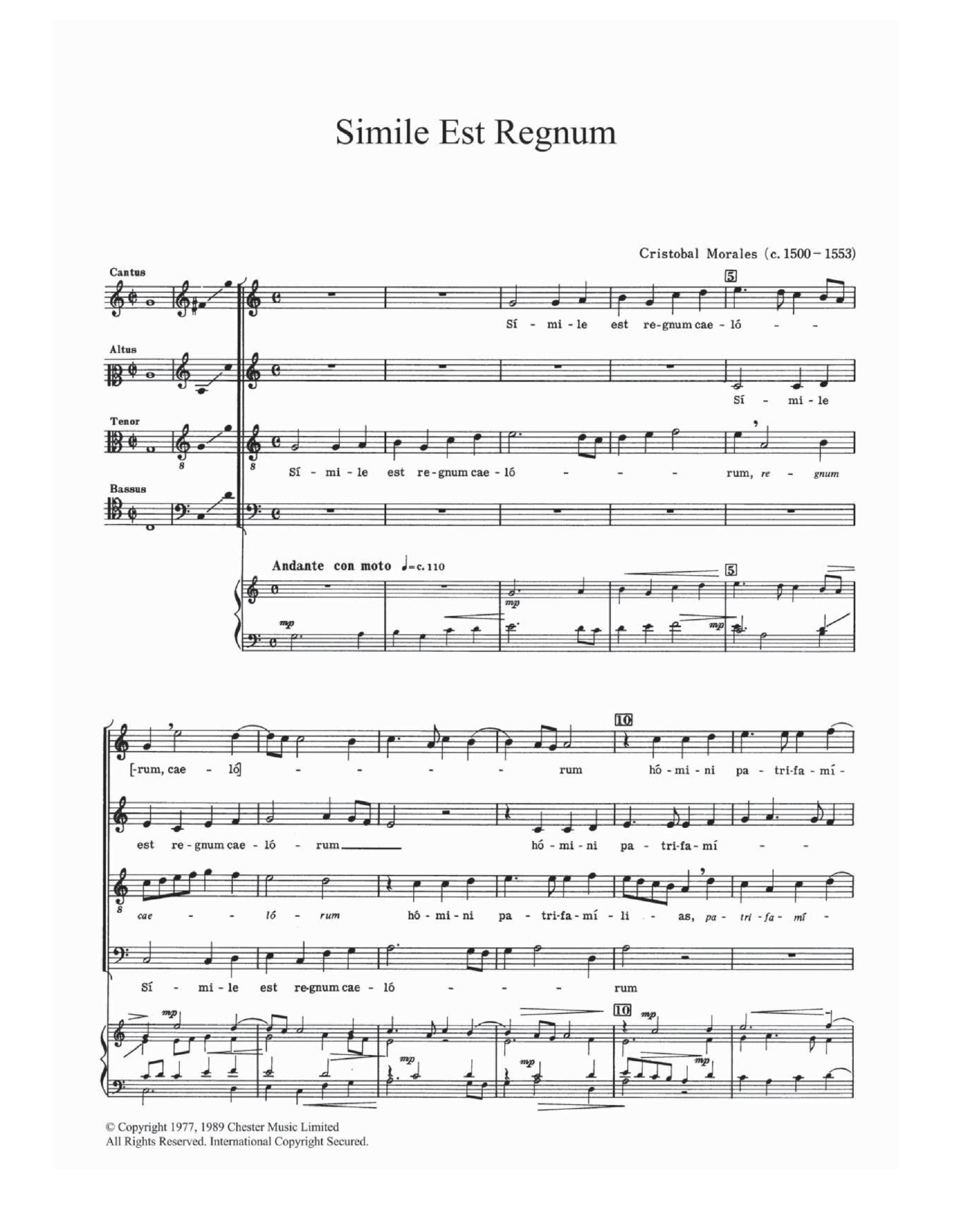 Cristobal de Morales Simile Est Regnum Sheet Music Notes & Chords for SATB - Download or Print PDF