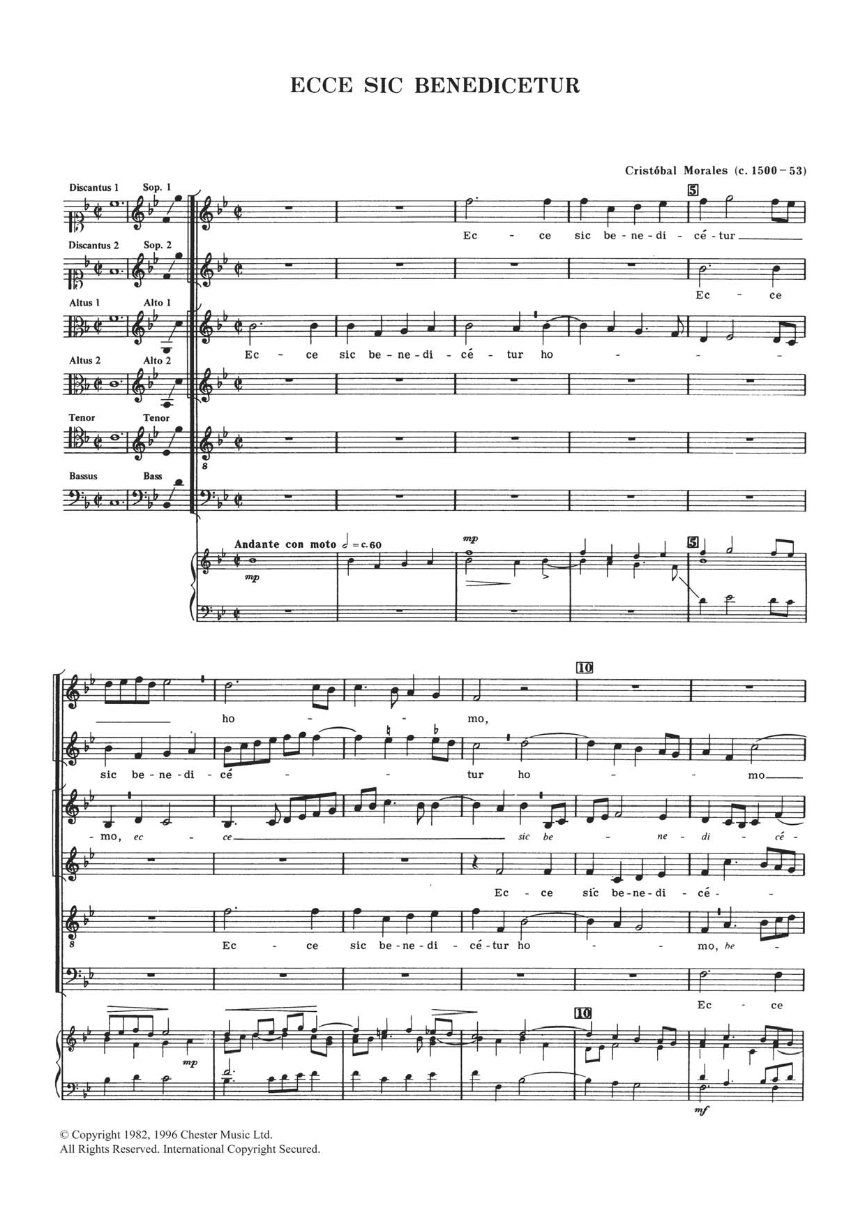 Cristobal Morales Ecce Sic Benedicetur Sheet Music Notes & Chords for Choral SAATB - Download or Print PDF