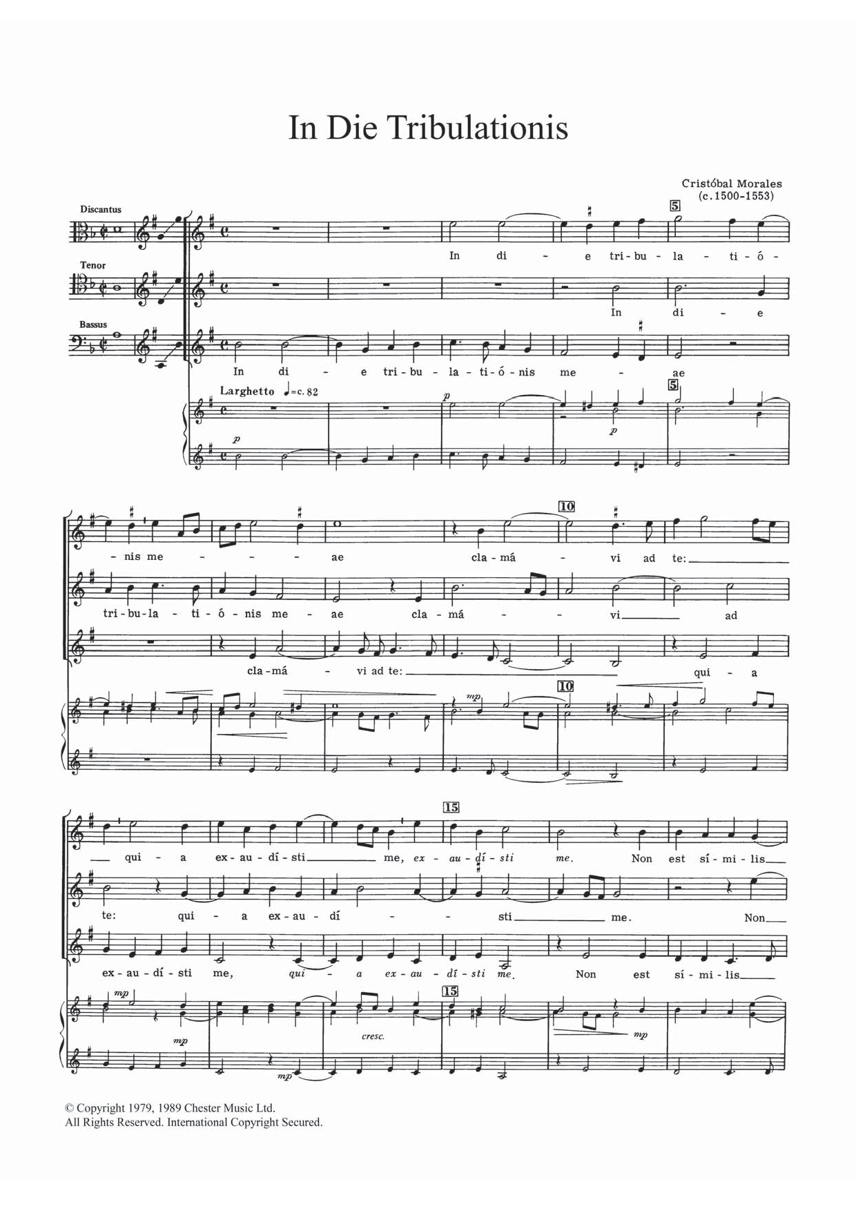 Cristobal Morales In Die Tribulationis Sheet Music Notes & Chords for STB - Download or Print PDF