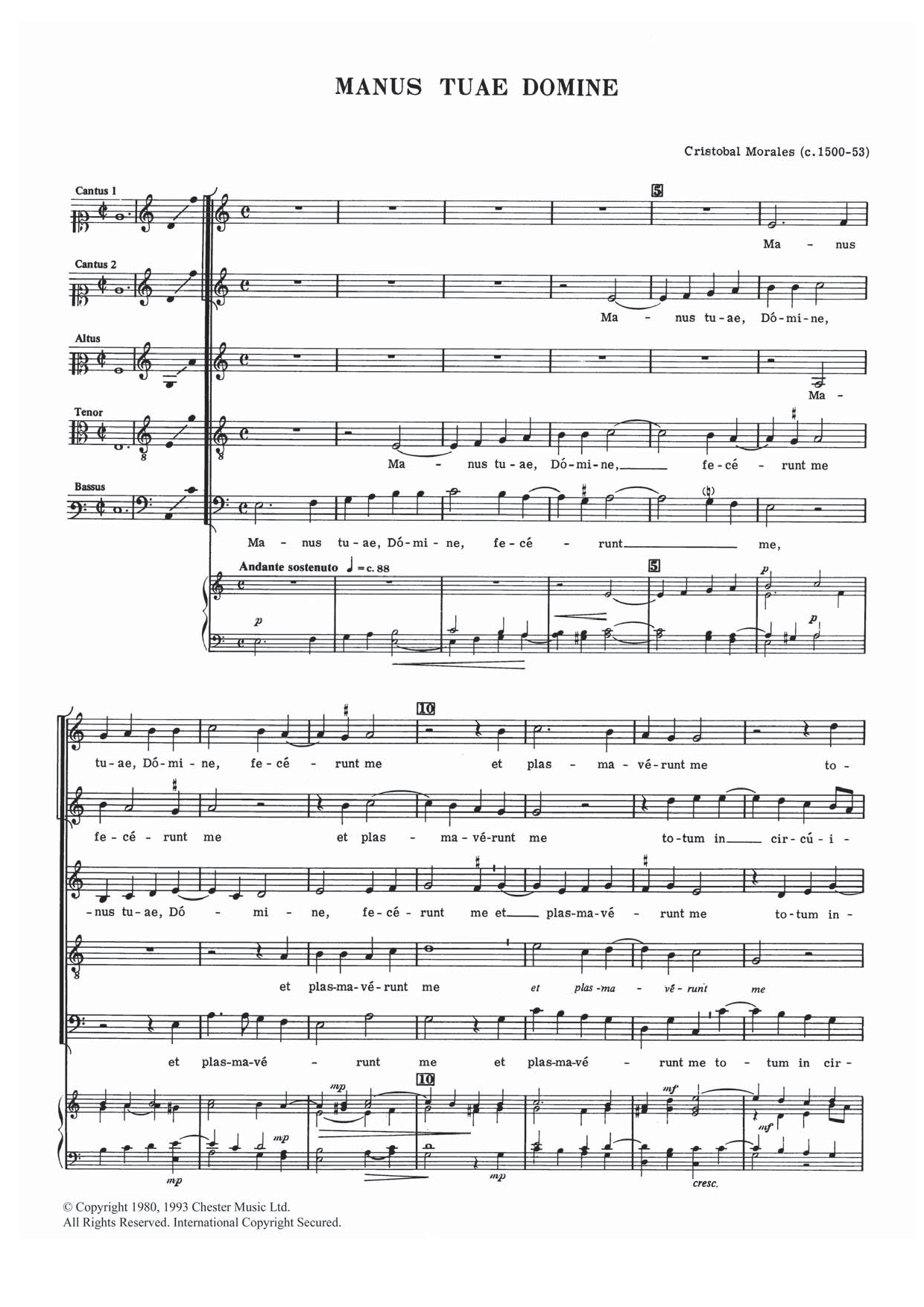 Cristobal Morales Manus Tuae Domine Sheet Music Notes & Chords for Choral SSATB - Download or Print PDF