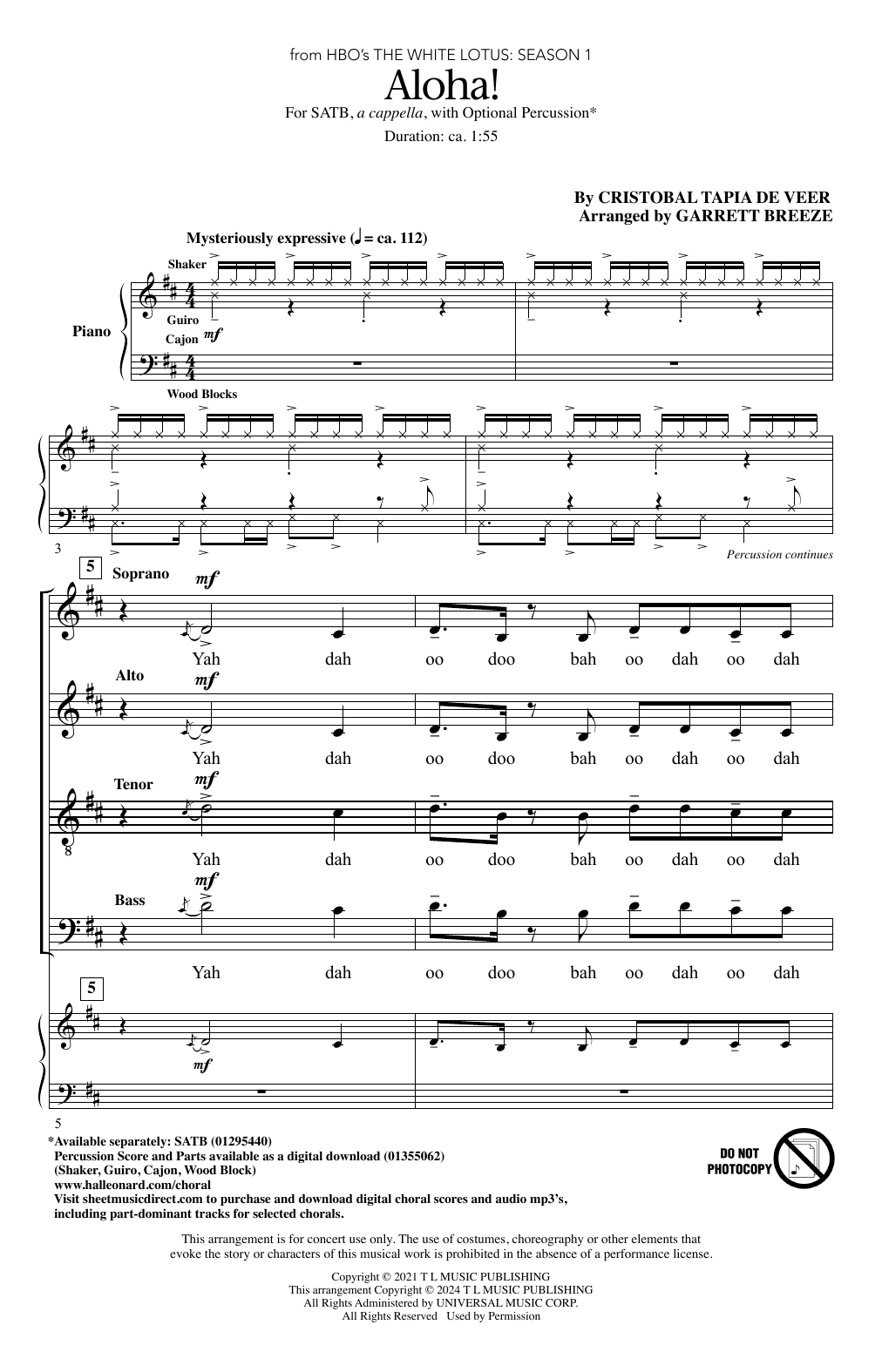 Cristobal Tapia de Veer Aloha! (arr. Garrett Breeze) Sheet Music Notes & Chords for SATB Choir - Download or Print PDF