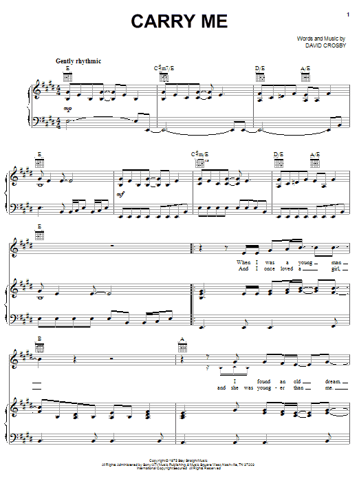 Crosby, Stills & Nash Carry Me Sheet Music Notes & Chords for Easy Guitar Tab - Download or Print PDF