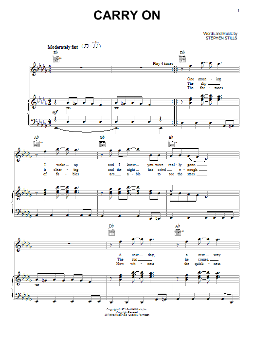 Crosby, Stills & Nash Carry On Sheet Music Notes & Chords for Lyrics & Chords - Download or Print PDF
