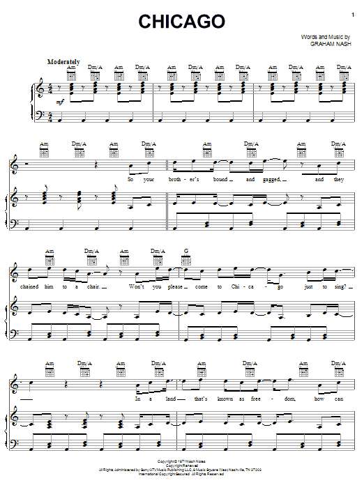 Crosby, Stills & Nash Chicago Sheet Music Notes & Chords for Piano, Vocal & Guitar (Right-Hand Melody) - Download or Print PDF