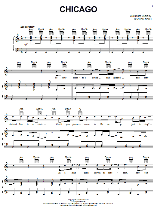 Crosby, Stills & Nash Chicago Sheet Music Notes & Chords for Lyrics & Chords - Download or Print PDF