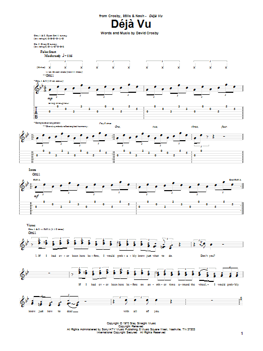 Crosby, Stills & Nash Deja Vu Sheet Music Notes & Chords for Guitar Tab Play-Along - Download or Print PDF