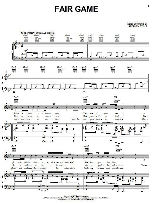 Crosby, Stills & Nash Fair Game Sheet Music Notes & Chords for Piano, Vocal & Guitar (Right-Hand Melody) - Download or Print PDF