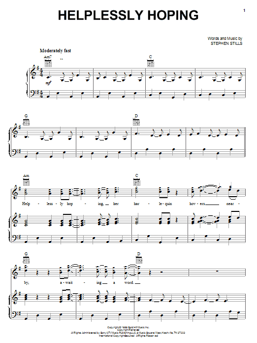 Crosby, Stills & Nash Helplessly Hoping Sheet Music Notes & Chords for Guitar Tab - Download or Print PDF