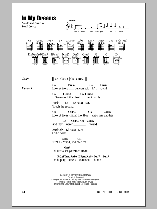 Crosby, Stills & Nash In My Dreams Sheet Music Notes & Chords for Lyrics & Chords - Download or Print PDF