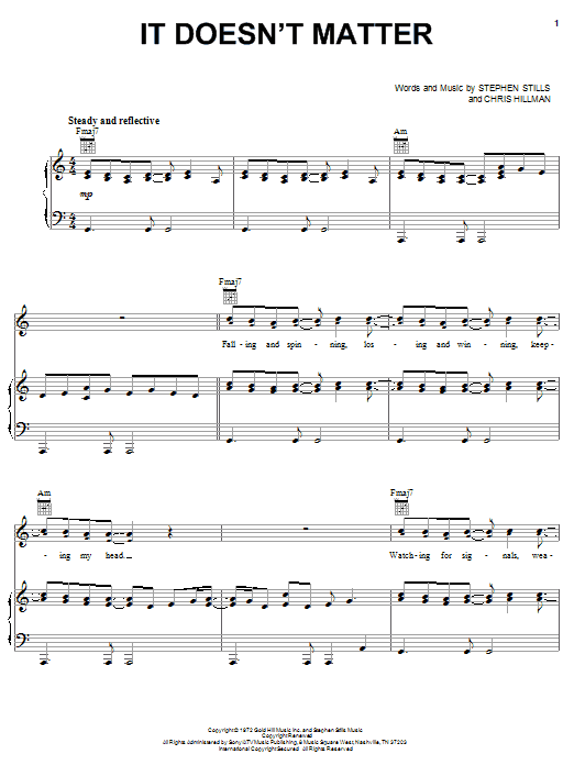 Crosby, Stills & Nash It Doesn't Matter Sheet Music Notes & Chords for Lyrics & Chords - Download or Print PDF