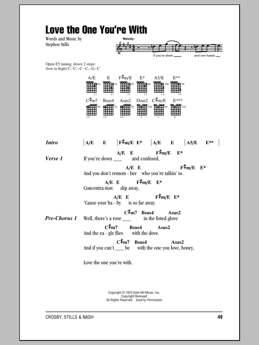 Crosby, Stills & Nash Love The One You're With Sheet Music Notes & Chords for Easy Guitar Tab - Download or Print PDF