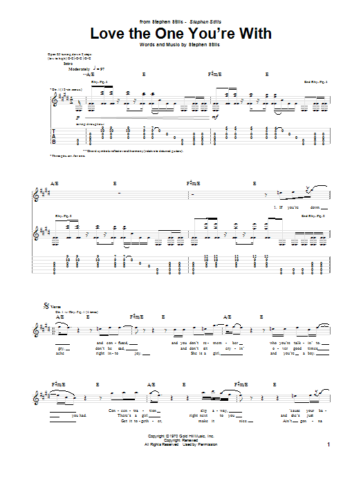 Crosby, Stills & Nash Love The One You're With Sheet Music Notes & Chords for Lyrics & Chords - Download or Print PDF
