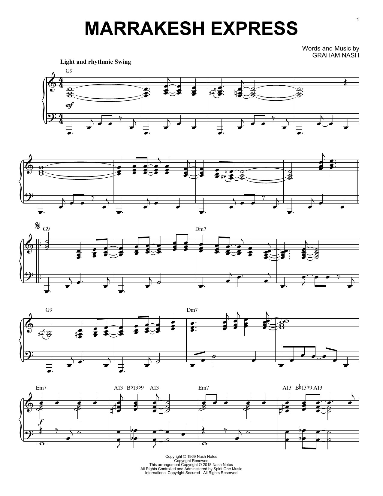 Crosby, Stills & Nash Marrakesh Express [Jazz version] Sheet Music Notes & Chords for Piano - Download or Print PDF