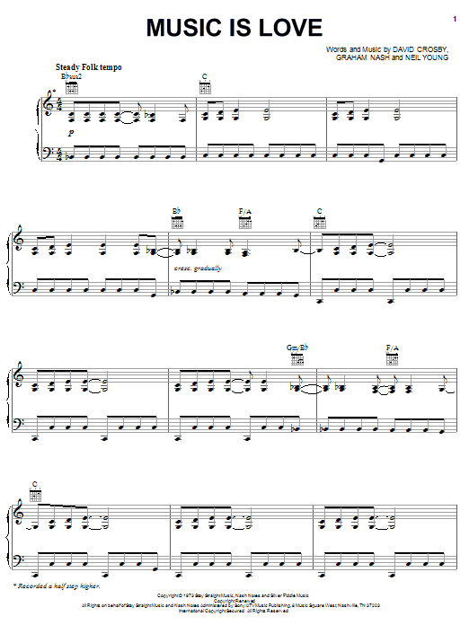 Crosby, Stills & Nash Music Is Love Sheet Music Notes & Chords for Piano, Vocal & Guitar (Right-Hand Melody) - Download or Print PDF