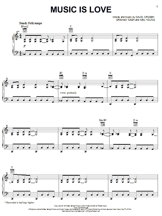 Crosby, Stills & Nash Music Is Love Sheet Music Notes & Chords for Lyrics & Chords - Download or Print PDF
