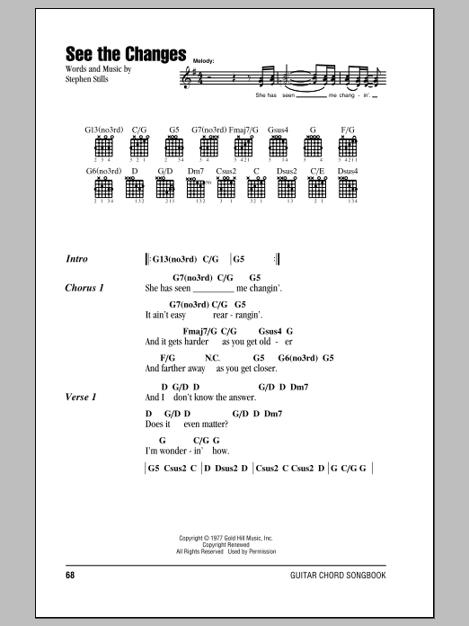 Crosby, Stills & Nash See The Changes Sheet Music Notes & Chords for Lyrics & Chords - Download or Print PDF