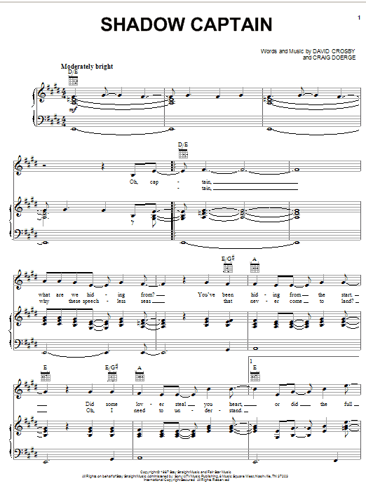 Crosby, Stills & Nash Shadow Captain Sheet Music Notes & Chords for Lyrics & Chords - Download or Print PDF