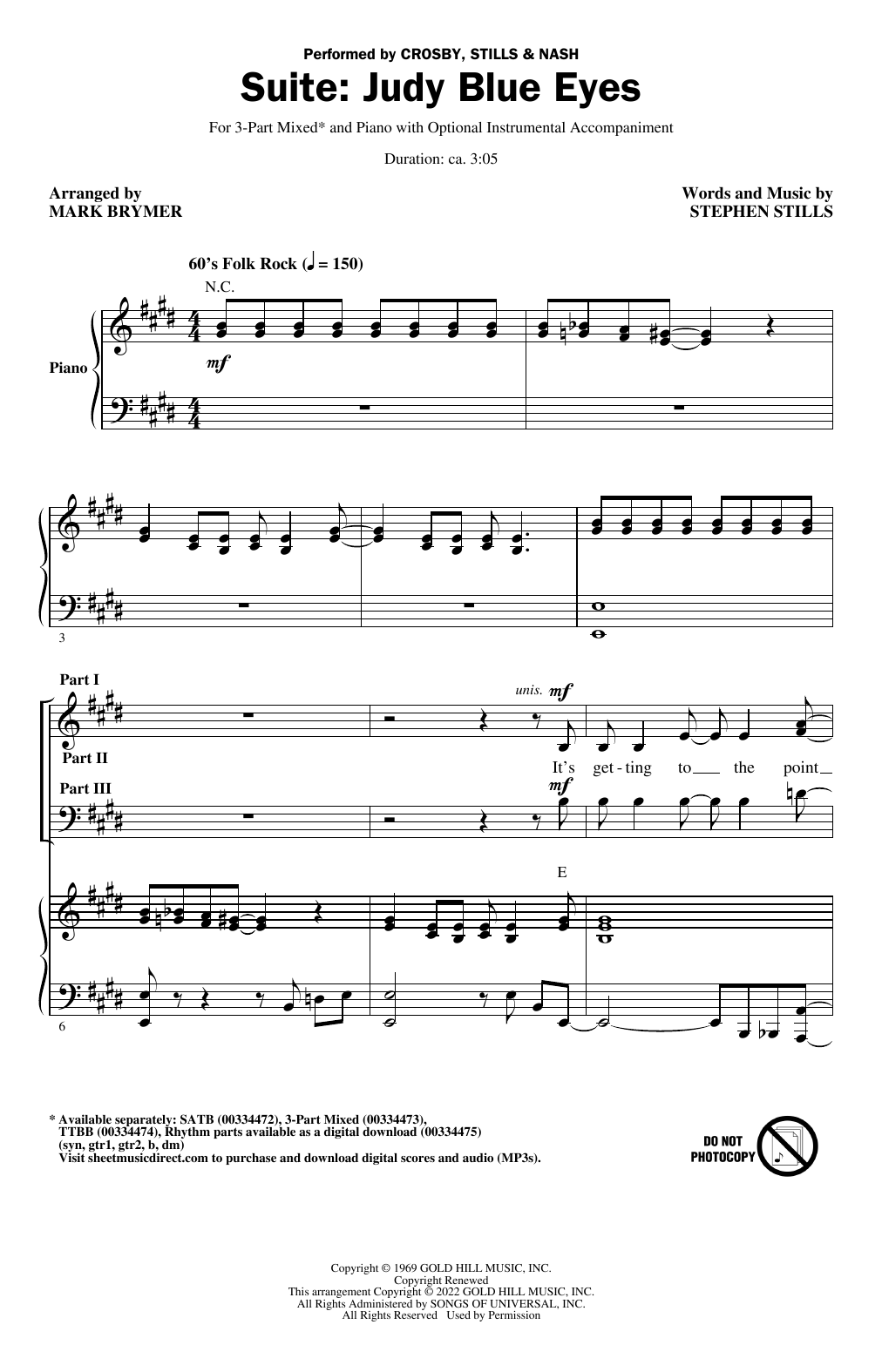 Crosby, Stills & Nash Suite: Judy Blue Eyes (arr. Mark Brymer) Sheet Music Notes & Chords for 3-Part Mixed Choir - Download or Print PDF