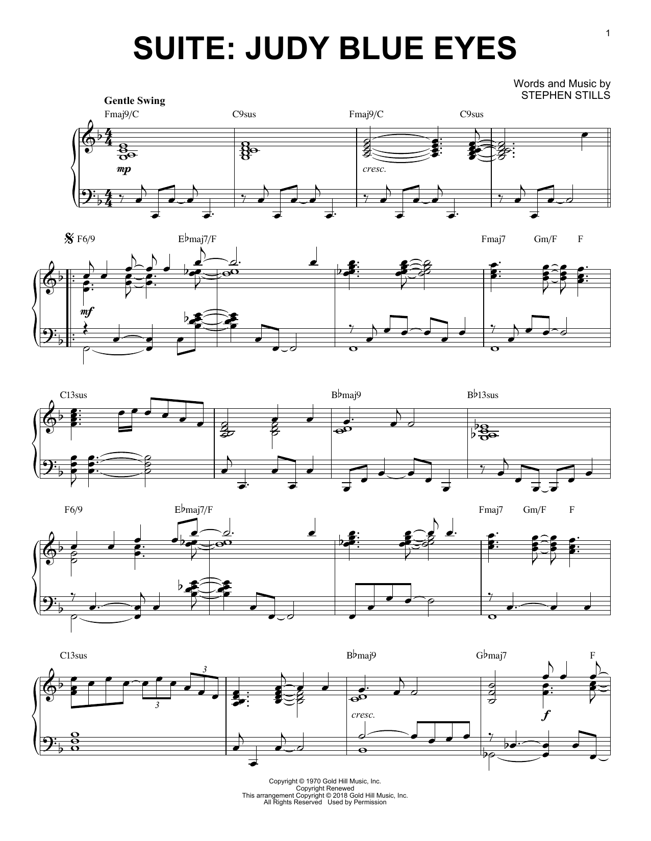 Crosby, Stills & Nash Suite: Judy Blue Eyes [Jazz version] Sheet Music Notes & Chords for Piano - Download or Print PDF