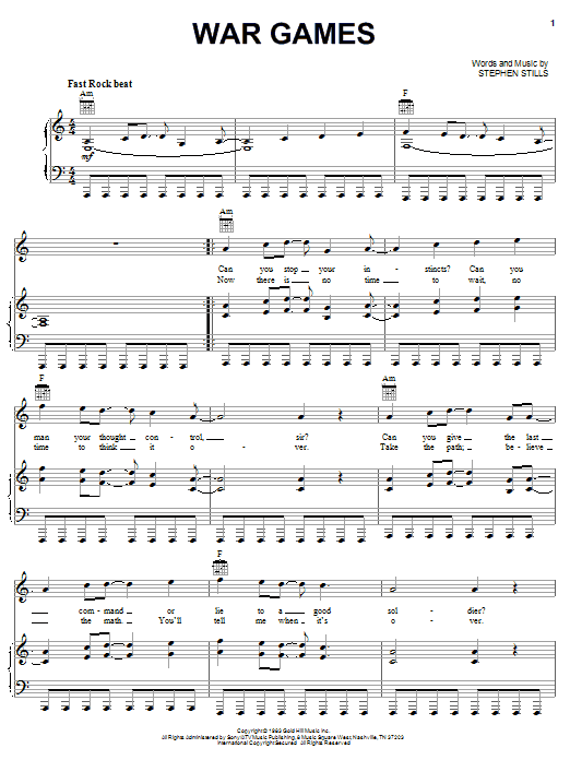 Crosby, Stills & Nash War Games Sheet Music Notes & Chords for Piano, Vocal & Guitar (Right-Hand Melody) - Download or Print PDF