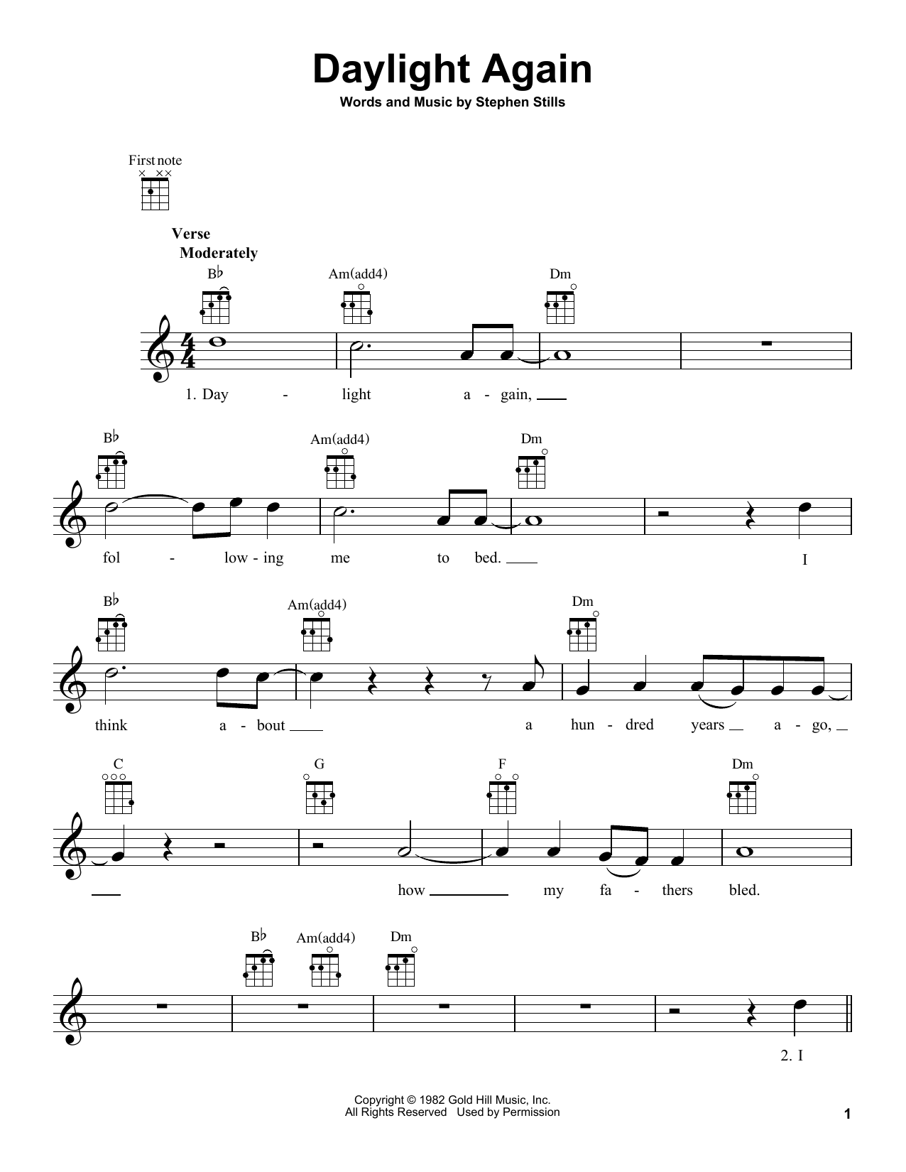 Crosby, Stills, Nash & Young Daylight Again Sheet Music Notes & Chords for Ukulele - Download or Print PDF
