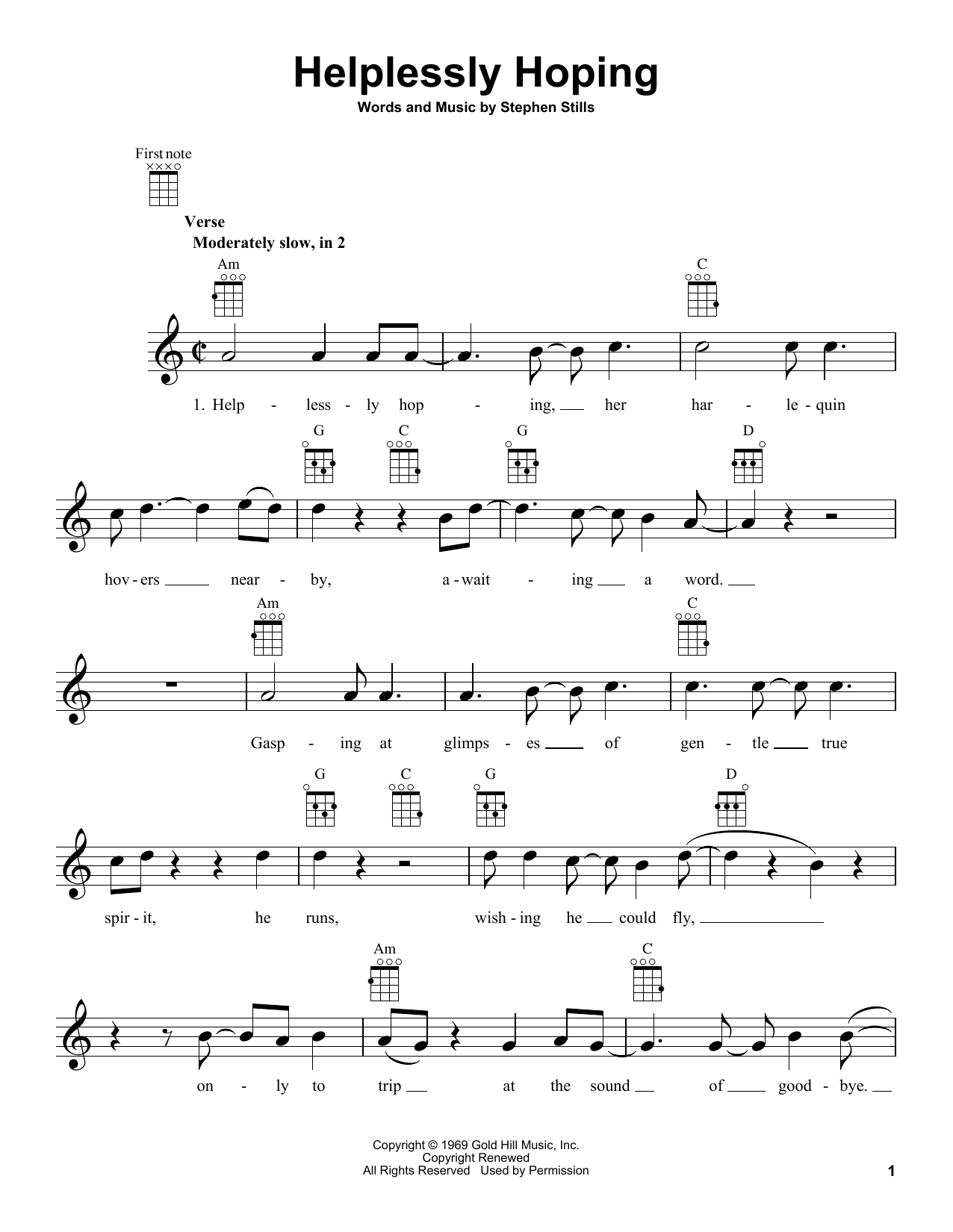 Crosby, Stills, Nash & Young Helplessly Hoping Sheet Music Notes & Chords for Ukulele - Download or Print PDF