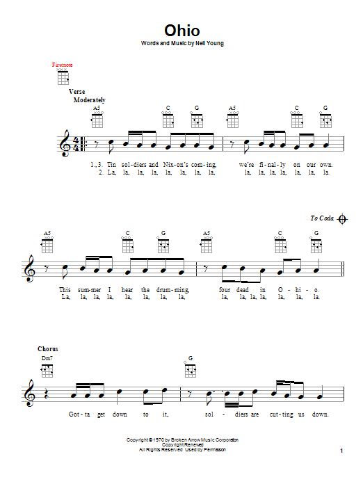 Crosby, Stills, Nash & Young Ohio Sheet Music Notes & Chords for Ukulele - Download or Print PDF