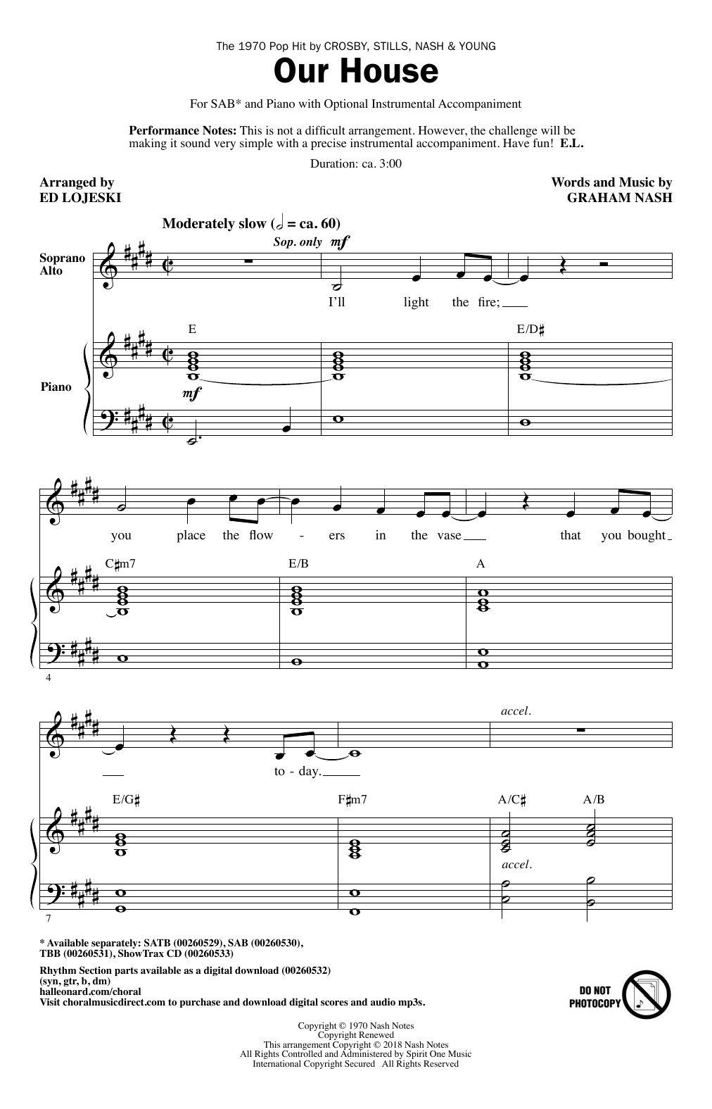 Crosby, Stills, Nash & Young Our House (arr. Ed Lojeski) Sheet Music Notes & Chords for SAB - Download or Print PDF