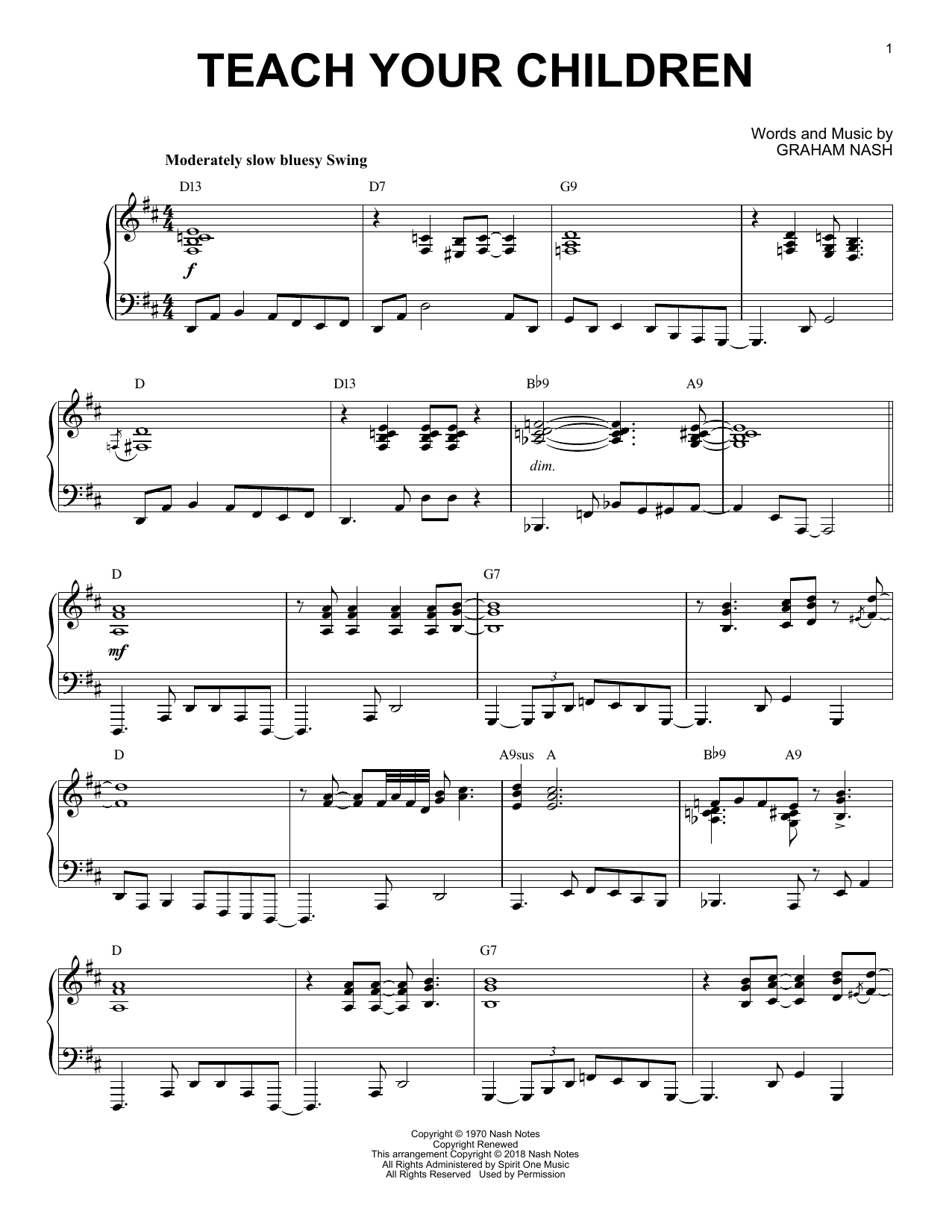 Crosby, Stills, Nash & Young Teach Your Children [Jazz version] Sheet Music Notes & Chords for Piano - Download or Print PDF