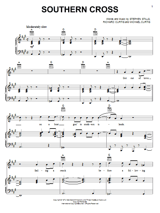 Preview Crosby, Stills & Nash Southern Cross Pop sheet music, notes and chords for Lyrics & Chords, SKU: 81425 Southern Cross sheet music
