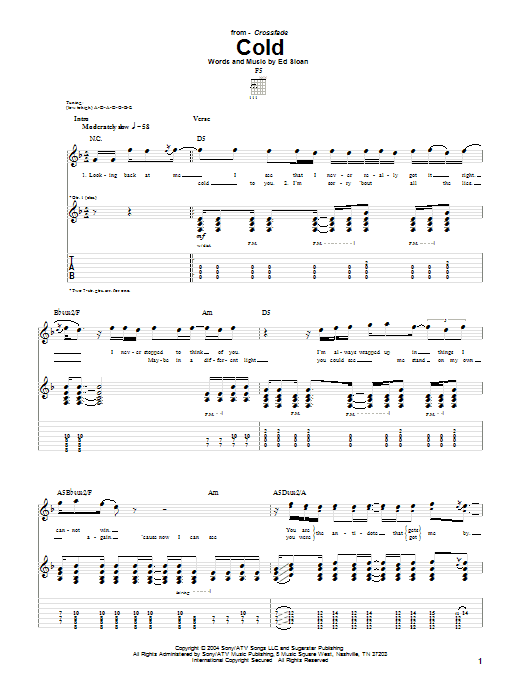 Crossfade Cold Sheet Music Notes & Chords for Guitar Tab - Download or Print PDF